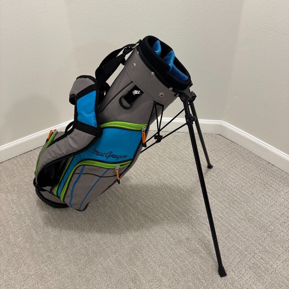 MacGregor Tourney MT Junior Stand Golf Bag Grey Blue Green 4-Way